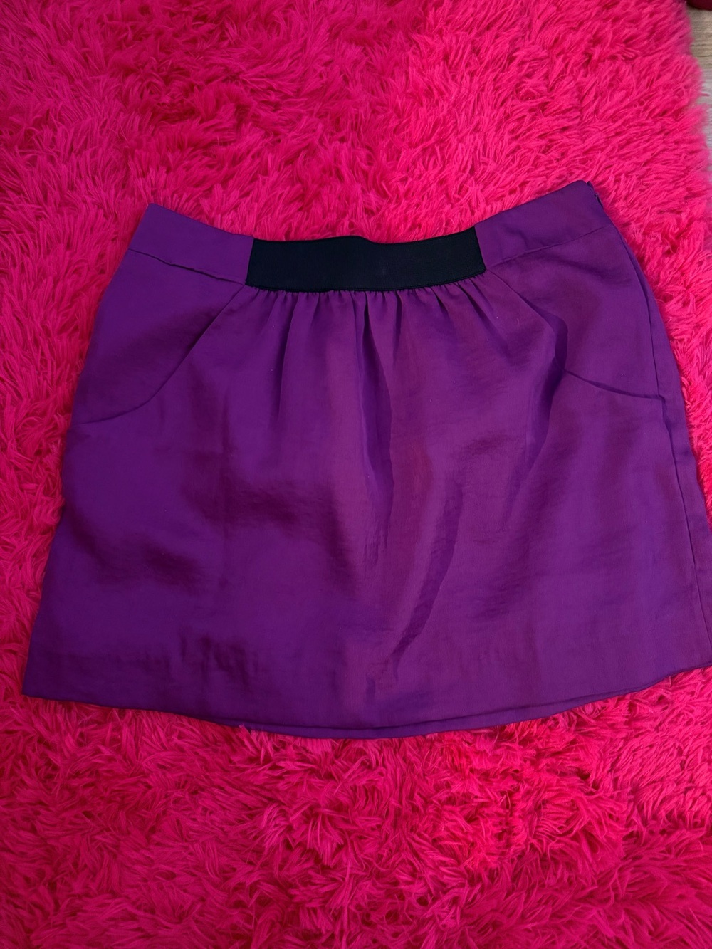 LOFT Purple Mini Skirt with Black Elastic Waistband
